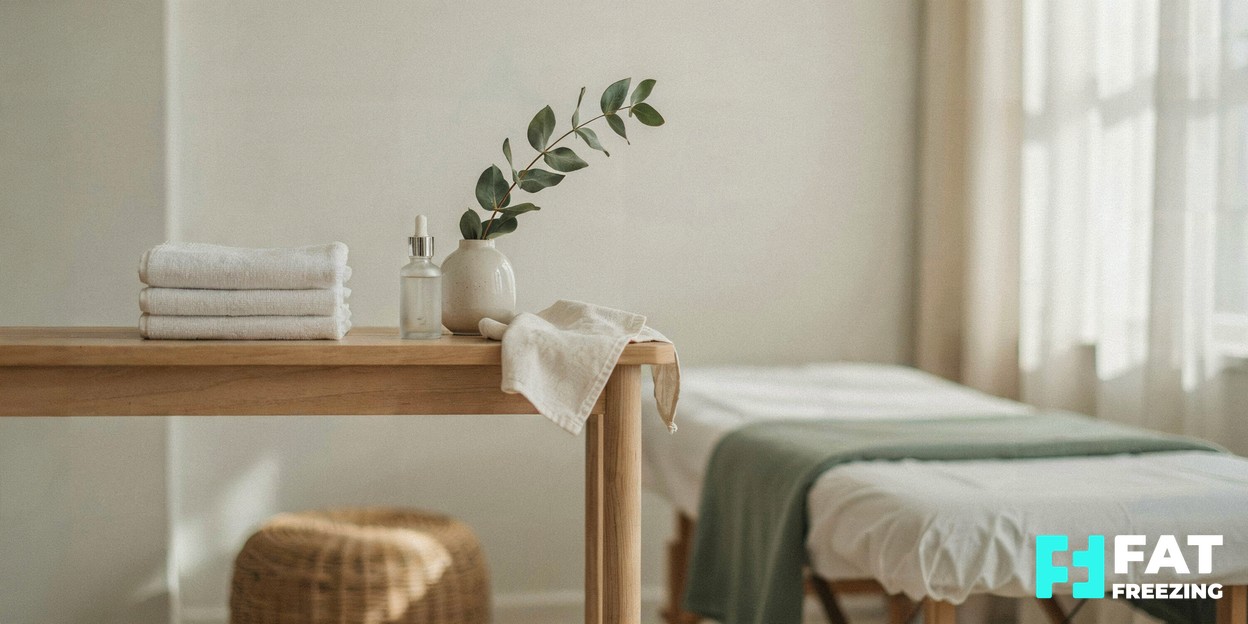 A modern aesthetic clinic treatment room detail with soft natural light and clean minimalist surfaces