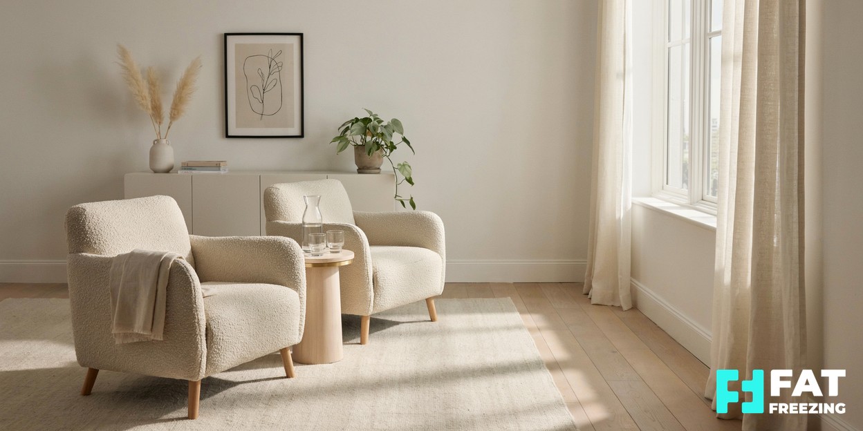 A calm, sunlit clinic consultation room with two empty chairs and a small table, conveying an unhurried, professional conversation space