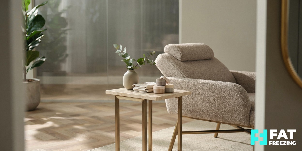 A bright, modern aesthetics clinic consultation room with soft natural light and a calm, welcoming atmosphere