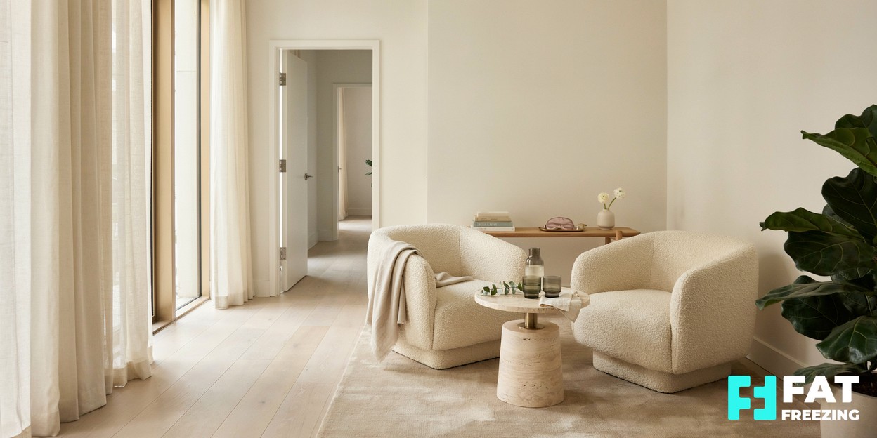 A calm, well-lit consultation room in a modern aesthetics clinic with two chairs and soft natural light from a window