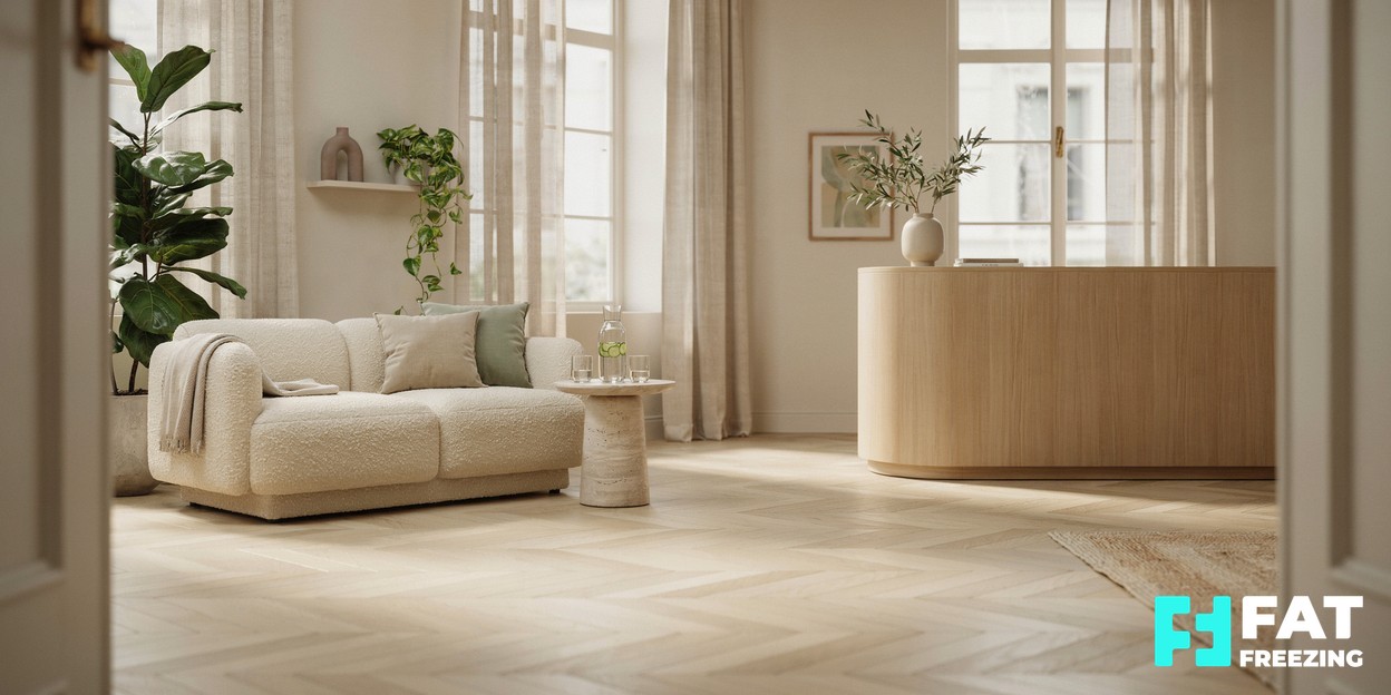 A calm, modern aesthetics clinic reception with soft natural light, plants and a relaxed welcoming atmosphere